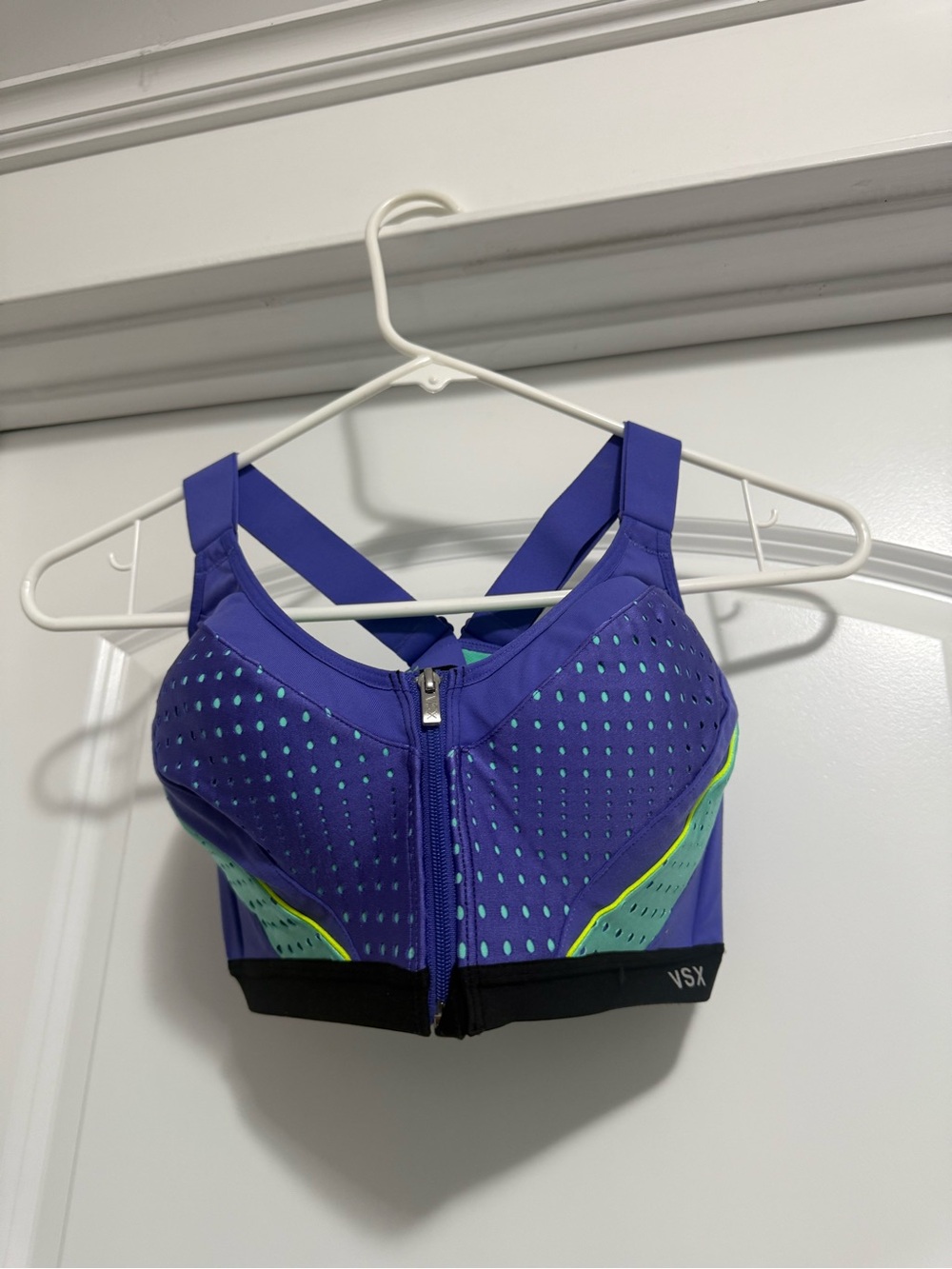 VSX Purple and Neon Green Front-Zip Sports Bra